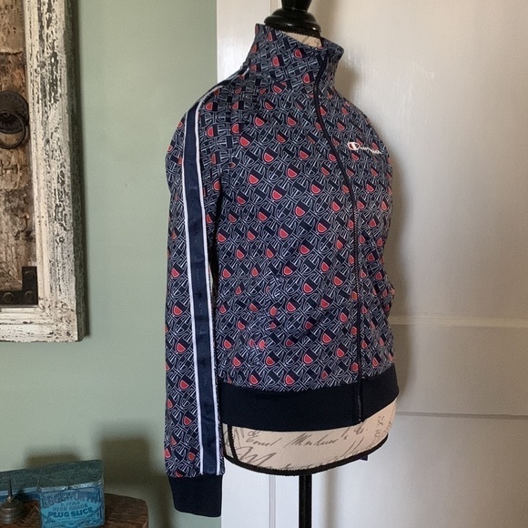 Champion Women’s Allover Logo Track Jacket - Navy Print - Picture 9 of 16